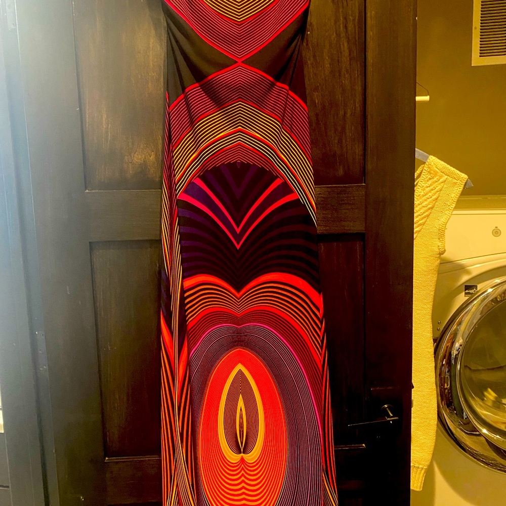 Colorful 70s style maxi dress strapless in size small